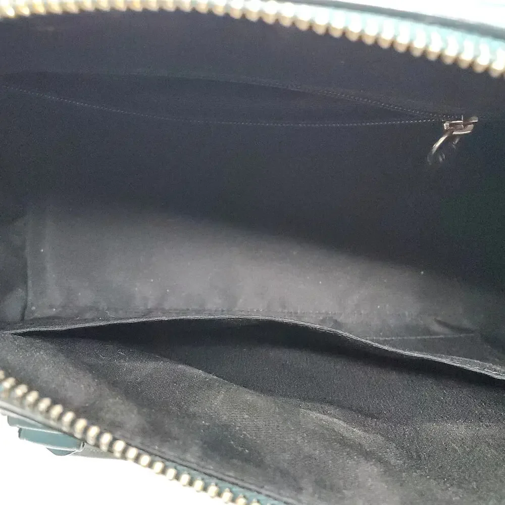 Coach Rowan Satchel Handbag Black Viridian Green Ostrich-Embossed Leather F88033